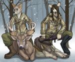  canine cervine crossbow deer interspecies male mammal predator/prey_relations ranged_weapon theowlette weapon winter wolf 