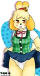  2015 animal_crossing anthro blush brown_eyes canine clothing digital_media_(artwork) dog female isabelle_(animal_crossing) looking_at_viewer mammal nintendo open_mouth pgm-m skirt skirt_lift solo upskirt video_games 