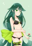  1girl bikini gatchaman_crowds green_eyes green_hair leg_garter long_hair solo swimsuit take_(s-wab) utsutsu very_long_hair 