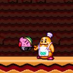  1995 1996 2boys animated animated_gif apron chef chef_hat chef_kawasaki cooking frying_pan hat kirby kirby_(series) kirby_super_star multiple_boys no_humans orange_skin pink_skin super_nintendo 