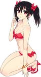  bikini black_hair breasts chan_co cleavage earrings feet full_body hair_ornament high_heels jewelry love_live! love_live!_school_idol_project medium_breasts navel open_toe_shoes red_bikini red_eyes sandals shoes solo swimsuit toes transparent_background twintails yazawa_nico 