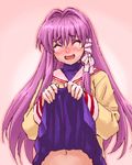  :d ^_^ blush clannad closed_eyes dress dress_lift fujibayashi_kyou hair_intakes long_hair lowres navel no_panties open_mouth out-of-frame_censoring purple_hair smile solo zen 