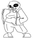  black_and_white bone breasts clothing crossgender eyelashes female jacket looking_at_viewer monochrome sans_(undertale) skeleton smile solo standing the_weaver undertale 