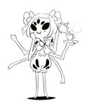  anthro arachnid arthropod black_and_white black_eyes blush clothing dress fangs female hair hair_bows monochrome muffet multi_limb multiple_eyes plate smile solo spider tea_cup tea_pot undertale unknown_artist 