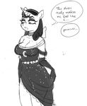  2015 anthro anthrofied cleavage clothed clothing dialogue dress elbow_gloves english_text equine eyeshadow female gloves horn kevinsano makeup mammal monochrome moonlight_raven_(mlp) my_little_pony sketch solo text unicorn 