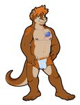 clothed clothing half-dressed looking_at_viewer male mammal mustelid otter pubes simple_background solo teasing topless underwear undressing vasuki white_background 