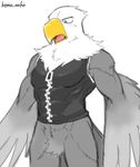  animal_crossing apollo_(animal_crossing) avian beak bird blush bottomless clothed clothing eagle half-dressed kemo_nuko male muscular nintendo pecs solo video_games 