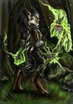  anthro armor canine claws clothed clothing detailed_background feathers female forest fur grass hair long_hair magic magic_user mammal melee_weapon outside s-nina solo teeth toe_claws tree video_games warcraft weapon were werewolf white_fur worgen world_of_warcraft 