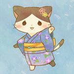  artist_name ayu_(mog) bad_id bad_pixiv_id black_eyes blush_stickers cat clothed_animal japanese_clothes kimono looking_at_viewer lowres no_humans original solo 