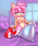  amy_rose anthro bed breasts clothing female gloves green_eyes hair hedgehog legwear looking_at_viewer mammal nipples nude pillow pink_hair pussy sif smile socks solo sonic_(series) video_games 