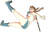  bad_id bad_twitter_id bikini boots breasts brown_hair glasses knee_boots large_breasts long_hair oono_tsutomu original red_eyes simple_background solo staff swimsuit twintails underboob white_background 