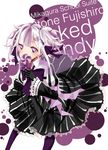  bad_id bad_pixiv_id black_gloves bow candy character_name food fujishiro_otone gloves hair_ribbon highres lollipop looking_at_viewer mikagura_gakuen_kumikyoku multicolored_hair purple_hair ribbon sekirara_candy_(vocaloid) simple_background skirt smile_(violet) solo twintails two-tone_hair white_hair 