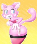  breasts cat damnlassotool feline female fur looking_back mammal pink_fur pussy raised_tail shima side_boob solo super_planet_dolan undressing 