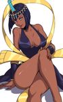  1girl black_hair blue_eyes cleavage dark_skin eliza_(skullgirls) female ganno halterneck long_nails looking_at_viewer nail_polish shadow short_hair simple_background skullgirls solo tiara white_background 