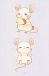  ayu_(mog) bad_id bad_pixiv_id black_eyes bow food food_on_face mouse no_humans original sitting solo tail tail_bow translated 
