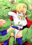  1girl ahoge anus blonde_hair blush boots breasts cape censored cleavage crossover dc_comics eyes_closed female gureko_rouman high_heels leotard leotard_pull marvel marvel_comics monster nipple_tweak oral power_girl pussy pussy_juice rape restrained short_hair shuma_gorath squatting sweat tears tentacle vaginal wince 