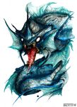  blood fangs gyrados nintendo pok&eacute;mon simple_background solo tongue traditional_media_(artwork) video_games white_eyes 