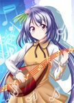  beamed_sixteenth_notes biwa_lute eighth_note flower hair_flower hair_ornament instrument lavender_hair low_twintails lute_(instrument) music musical_note playing_instrument purple_eyes quarter_note reimei_(r758120518) sixteenth_note solo touhou tsukumo_benben twintails 