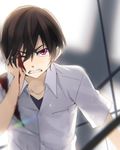  black_hair blood charlotte_(anime) clenched_teeth covering_one_eye dress_shirt male_focus otosaka_yuu red_eyes school_uniform shirt solo spoilers takerusilt teeth 