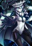  aqua_eyes bad_hands bodysuit breasts cape dark_persona gloves glowing glowing_eyes hat headgear kantai_collection long_hair looking_at_viewer medium_breasts mouth outstretched_arm pale_skin shinkaisei-kan silver_hair solo teeth tentacles white_skin wo-class_aircraft_carrier yuginin 