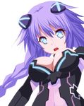  :o absurdres bangs blue_eyes blush braid breasts cleavage covered_navel hair_ornament highres large_breasts leotard long_hair looking_at_viewer magical_girl neon_trim neptune_(series) open_mouth planeptune power_symbol purple_hair purple_heart solo symbol-shaped_pupils transparent_background twin_braids upper_body very_long_hair 