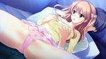  1boy 1girl breast_grab brown_hair clothed grabbing hatsukoi_1/1 koizumi_amane long_hair morino_yukino panties pink_panties spread_legs underwear 