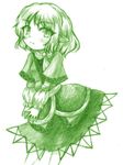  arm_support blush japanese_clothes mizuhashi_parsee monochrome pointy_ears solo touhou yuran_(kuen-hien) 