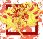  2015 anthro anthrofied big_nipples blonde_hair breasts equestria_girls equine fire fur green_eyes hair hindpaw horn horse klmsama long_hair looking_at_viewer mammal my_little_pony navel nipples paws pony pussy red_hair sunset_shimmer_(eg) thick_thighs toes unciron wide_hips yellow_fur 