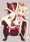  :o animal_ears blonde_hair cape cat_ears crown fur_cape long_hair looking_at_viewer naoto_(tulip) original royal_robe scepter sitting skirt solo surprised throne twintails 
