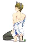  1boy anal animal_ears ass blush buttplug buttplug_tail cat_ears cosplay dildo fake_animal_ears free! from_behind funikurikurara green_eyes green_hair jammers looking_at_viewer male_focus sex_toy squatting sweat swimsuit tachibana_makoto tail undressing 