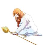  crying falan_(magi) green_eyes long_hair magi_the_labyrinth_of_magic orange_hair siat simple_background sitting solo staff twintails white_background 