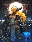  armor bacius bangs fire highres monster orange_hair original solo sword weapon 
