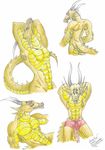  2004 abs anthro biceps big_muscles chinese clothed clothing dragon flexing half-dressed horn hunk jackie_chan_adventures male multiple_poses muscular muscular_male no_pupils nude pecs pose presenting red_eyes scales scalie sharp_teeth shendu simple_background solo spikes teasing teeth toned topless traditional_media_(artwork) unknown_artist white_background yellow_scales 