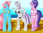  anthro beach big_breasts bikini blue_eyes breasts chubby cleavage clothed clothing cookie_crumbles_(mlp) dekomaru earth_pony equine female friendship_is_magic group hair horn horse looking_at_viewer mammal mature_female mrs_cake_(mlp) multicolored_hair my_little_pony navel outside pink_eyes pink_hair pony pose raised_arm seaside smile string_bikini swimsuit thick_thighs twilight_velvet_(mlp) unicorn 