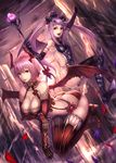  ass breasts cleavage demon_girl demon_wings horns original petals pink_hair wand wings yazuwo 