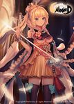  alnilam angel angel_wings blonde_hair blue_eyes bug butterfly copyright_name crown frills insect ponytail princess rapier shiny solo sword thighhighs unleashed watermark weapon wings 