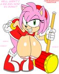  2015 amy_rose anthro areola big_breasts breasts clothing colored daredemon7000 english_text erect_nipples female habbodude hedgehog huge_breasts mammal nipples smile solo sonic_(series) text 