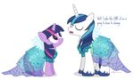  2015 blue_hair clothed clothing crossdressing dialogue dm29 dress duo equine female feral friendship_is_magic hair horn horse male mammal multicolored_hair my_little_pony open_mouth pony pussy shining_armor_(mlp) simple_background twilight_sparkle_(mlp) unicorn white_background winged_unicorn wings 