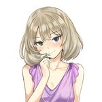  blue_eyes blush green_eyes hair_twirling heterochromia idolmaster idolmaster_cinderella_girls light_brown_hair mole mole_under_eye short_hair smile solo takagaki_kaede upper_body zaxwu 