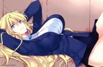  blonde_hair blue_eyes breasts female grisaia_(series) grisaia_no_kajitsu harudera_yuria large_breasts long_hair lying official_art skirt smile solo 