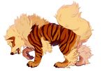  ambiguous_gender arcanine canine fluffy_tail jubilations mammal nintendo pok&eacute;mon simple_background solo stripes teeth video_games white_background 