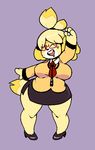  animal_crossing blush canine dog eyewear female glasses isabelle_(animal_crossing) looking_at_viewer mammal nintendo one_eye_closed solo thick_thighs unknown_artist video_games wide_hips wink 