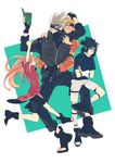  3boys bad_id bad_pixiv_id black_hair blonde_hair coco_(pixiv1133712) forehead_protector green_eyes haruno_sakura hatake_kakashi highres long_hair mask multiple_boys naruto naruto_(series) pink_hair short_hair silver_hair smile spiked_hair team7 uchiha_sasuke uzumaki_naruto 