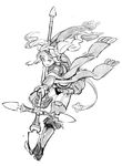  armor bikini_armor braid granblue_fantasy greyscale hair_intakes hairband long_hair monochrome niku-name polearm simple_background smile solo spear thighhighs twin_braids twintails weapon white_background zeta_(granblue_fantasy) 