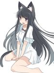  :d animal_ears bad_id bad_pixiv_id cat_ears cat_tail dress grey_hair mizuki_(koko_lost) open_mouth original simple_background sitting smile solo tail wariza white_background 