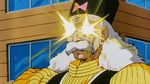  1boy 90s android android_20 animated animated_gif beam building city destruction dr_gero dragon_ball dragonball_z earrings emblem explosion hat island jewelry laser long_hair male_focus mountain mustache old_man smoke solo suit vest window wrinkles 