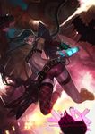  armpits bandolier belt bikini_top blue_hair boots braid breasts bullet character_name city dog_tags embers evil_grin evil_smile explosion explosive fingerless_gloves gatling_gun gloves glowing glowing_weapon grenade grin gun handgun jewelry jinx_(league_of_legends) league_of_legends lonely_nero midriff minigun navel necklace night pale_skin pink_eyes pistol rocket_launcher short_shorts shorts small_breasts smile smoke solo tattoo thighhighs toned underboob weapon 