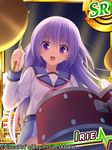  angel_beats! cymbals drum drum_set drumsticks fuyuichi instrument irie_(angel_beats!) long_hair purple_eyes purple_hair school_uniform serafuku shinda_sekai_sensen_uniform solo sweat 