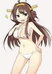  bad_id bad_pixiv_id bikini black_eyes brown_hair double_bun hairband impossible_clothes impossible_swimsuit kankitsunabe_(citrus) kantai_collection kongou_(kantai_collection) long_hair solo standing swimsuit 