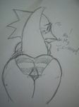  alphys black_and_white blush butt clothing dialogue english_text eyewear female glasses looking_back monochrome monster panties rear_view scalie sketch solo text undertale underwear vono 